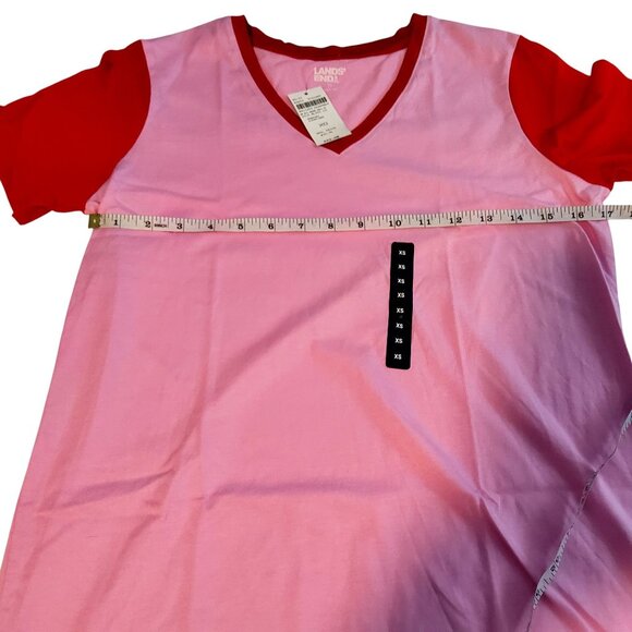 Lands End Womens V-Neck Colorblock T-Shirt Size XS  Pink & Red Cotton - Picture 4 of 7